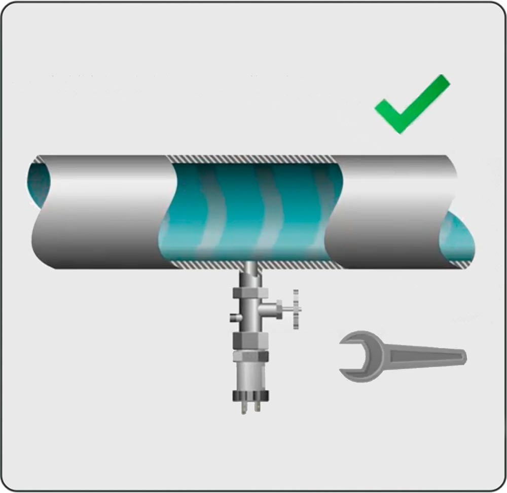 Do not apply force to the transmitter housing with pliers when installing it. In most cases a hex wrench is the required tool to screw the transmitter in.